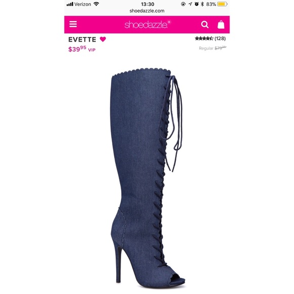 ‼️SOLD‼️ Denim Peep Toe Calf Boots - Picture 3 of 3